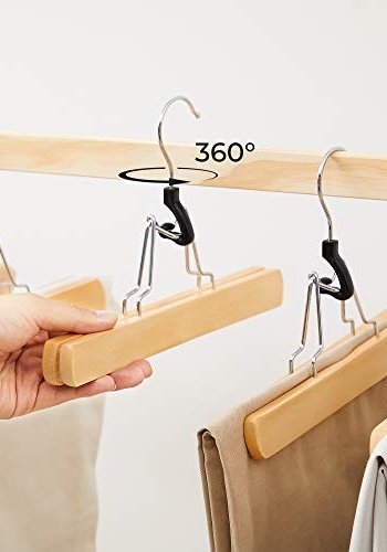 SONGMICS buksehenger, sklisikker, kromkrok 360 grader roterende - naturlig tre (sett med 12)