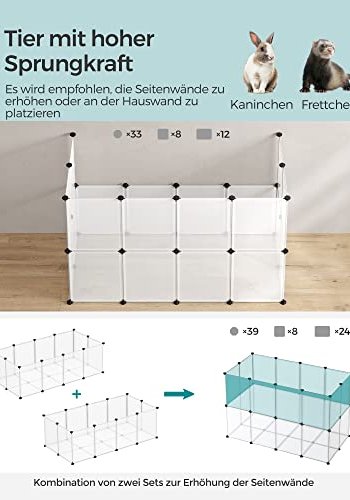 SONGMICS lekegrind for kjledyr, hamstere, kaniner, pinnsvin - klar plast