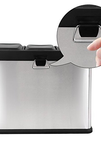 SONGMICS avfallsbeholder, m. 3 rom, pedaler - slv rustfritt stl og svart polypropylen