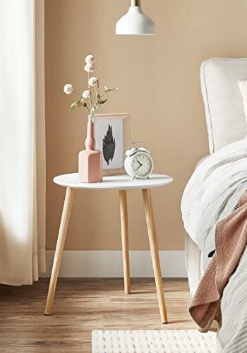 VASAGLE Beistelltisch, rund – weißes MDF und Kiefer natur (2er-Set)