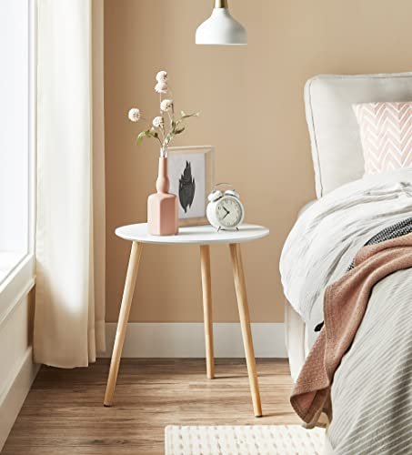 VASAGLE Beistelltisch, rund – weißes MDF und Kiefer natur (2er-Set)