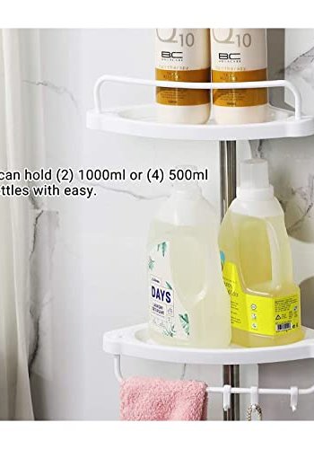 SONGMICS hjrnehylle for dusjkabinett, m. 4 brett, 3 kroker, 1 hndklestang - hvit plast og stl