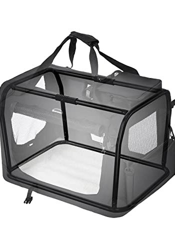 FEANDREA hundekasse, sammenleggbar, med hndtak - mesh, svart stoff og metall