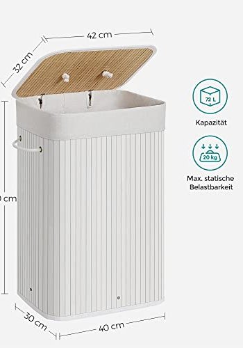 SONGMICS skittentyskurv, sammenleggbar, m. 3 hndtak - bomull og hvit bambus