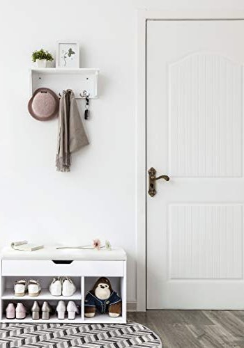 VASAGLE Bank, mit weißem Kissen und 4 Schuhfächern – weiße Spanplatte (80 x 30)