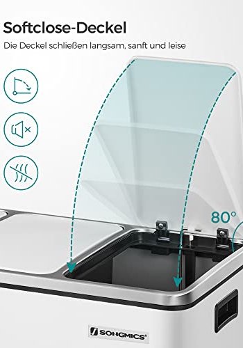 SONGMICS avfallsbeholder, 3-roms pedalbeholder, soft close lokk, innvendige plastbeholdere, hndtak - hvitt stl