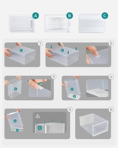 SONGMICS skoboks, stabelbar og sammenleggbar - hvit og klar polypropylen (sett med 18)