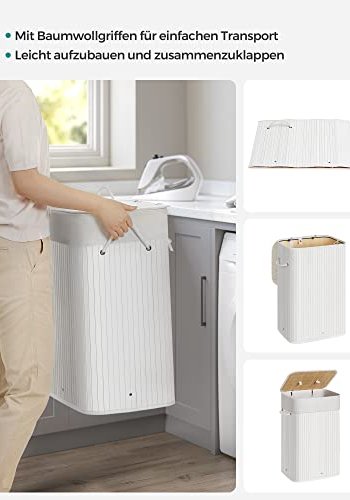 SONGMICS skittentyskurv, sammenleggbar, m. 3 hndtak - bomull og hvit bambus
