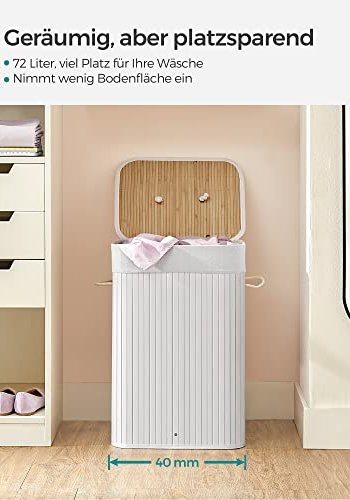 SONGMICS skittentyskurv, sammenleggbar, m. 3 hndtak - bomull og hvit bambus