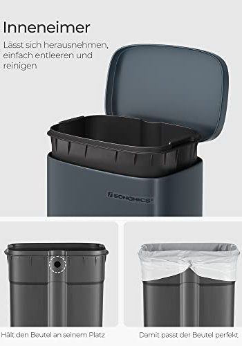 SONGMICS avfallsbeholder, med innvendig plastbeholder, lokk, soft close, luktkontroll - rykgr stl