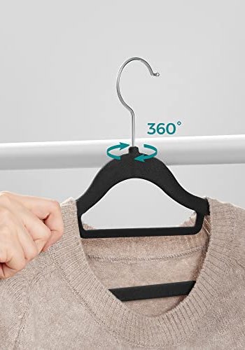 SONGMICS kleshenger, sklisikker, med knytestang og 360° roterbar krok - svart flyelsstoff (sett med 20)