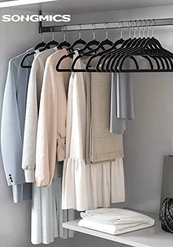 SONGMICS kleshenger, sklisikker, med knytestang og 360° roterbar krok - svart flyelsstoff (sett med 20)