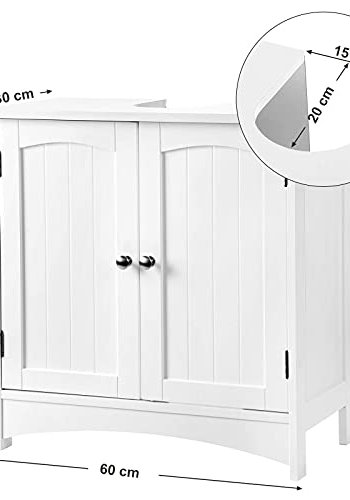 VASAGLE Elmea baderomsservant, m. 2 drer, 1 hylle - hvit MDF