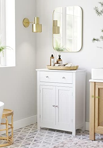 VASAGLE baderomsskap, m. 2 drer, 1 hydejusterbar hylle og 1 skuff - hvit MDF