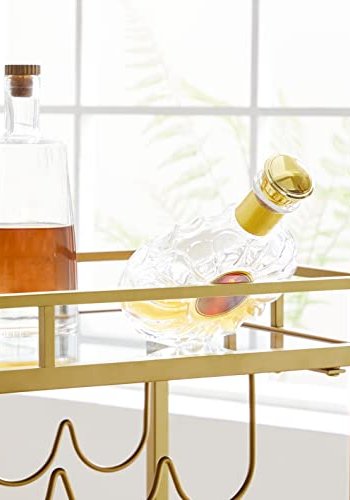 VASAGLE rullebord, m. 1 hylle, holder for glass og flasker - speilglass og gullstl (80x38)