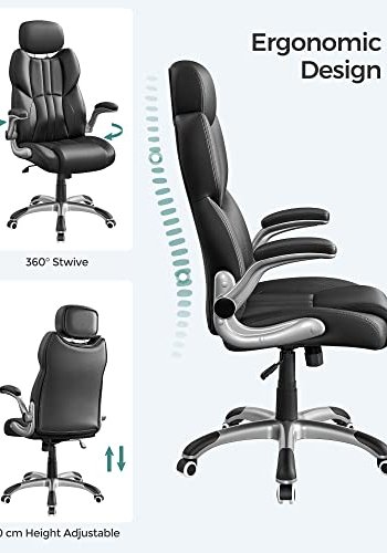 SONGMICS ergonomisk kontorstol, m. armln, vippefunktion, hjul - sort kunstlder