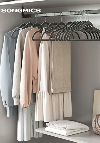 SONGMICS kleshenger, sklisikker, med knytestang og 360° roterbar krok - grtt flyelsstoff (sett med 20)