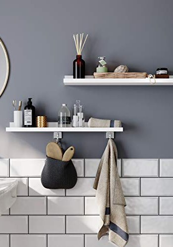 SONGMICS Flytande hyllor Set om 2, vägghyllor kant med högglansig finish, 60 x 10 cm, för tavelramar och böcker, vardagsrum, hall, sovrum, badrum, kök, kontor, vit LWS60WT