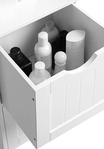 VASAGLE baderomsskap, m. 3 pne rom og 2 skuffer - hvit MDF