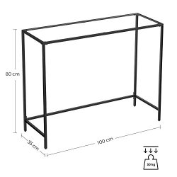 Konsolbord, m. 1 hylde - h�rdet glas og sort st�l (100x35)