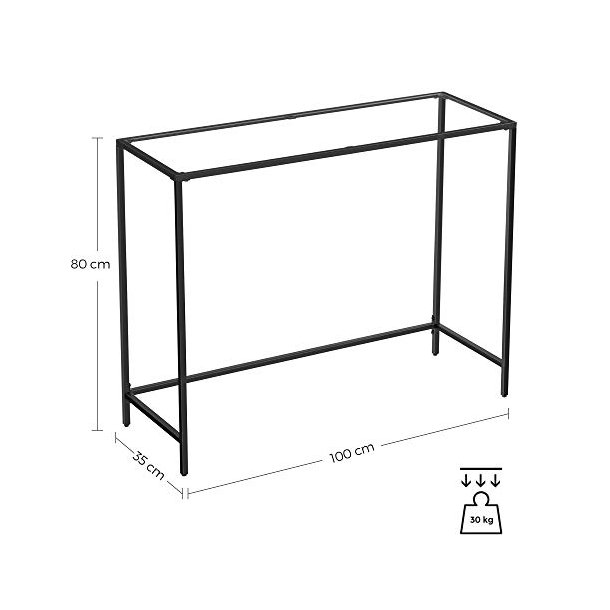 Konsolbord, m. 1 hylde - h�rdet glas og sort st�l (100x35)