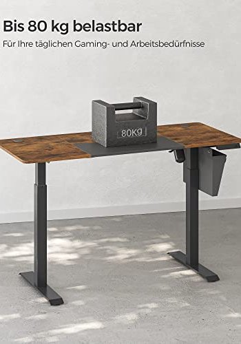 SONGMICS Hevet nedre bord, 4 hyder, med stofflomme - rustikk brun/svart sponplate og stl (140x60)