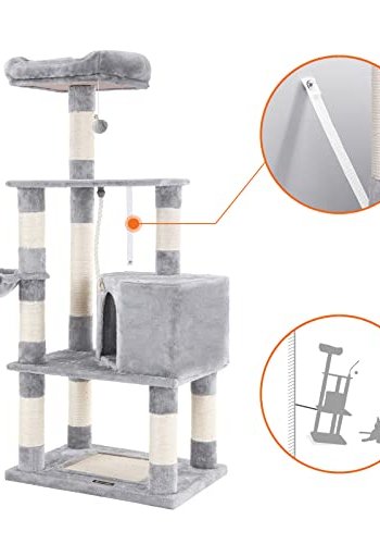 FEANDREA skrapestolpe, 4 niver, 1 plattform, 1 hule, 1 pom-pom, 1 kurv - lys gr plysj