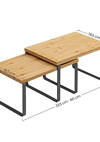 SONGMICS krydderhylle, stablebar - naturlig bambus og svart metall (sett med 2)