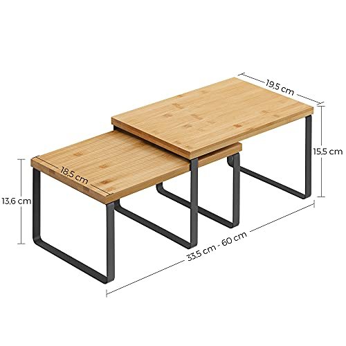 SONGMICS krydderhylle, stablebar - naturlig bambus og svart metall (sett med 2)