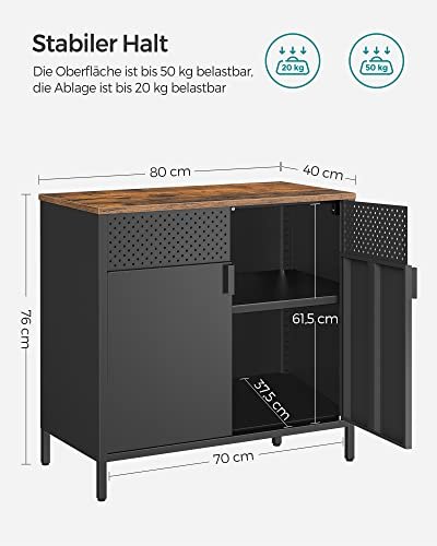 SONGMICS skap, m. 2 drer og 1 justerbar hylle - rustikk brun sponplate og sort stl