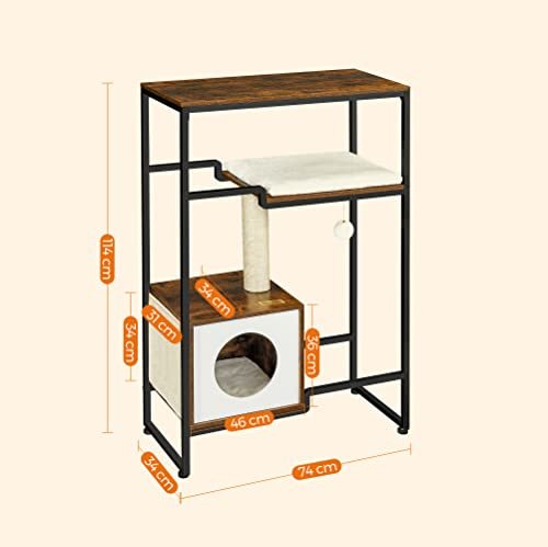 FEANDREA skrapestolpe, 3 niver, 1 hylle, 1 plattform, 1 hulrom - plysj, sisal, rustikk brun sponplate