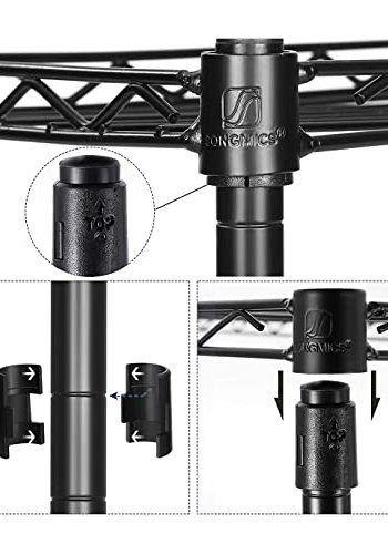 SONGMICS baderomshylle, m. 5 hyller, 4 avtakbare kroker - klar plast og sort stl