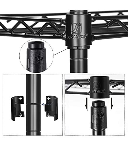 SONGMICS baderomshylle, m. 5 hyller, 4 avtakbare kroker - klar plast og sort stl