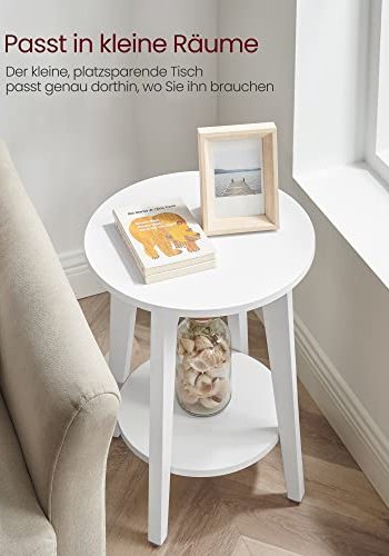 VASAGLE Beistelltisch, mit 1 Ablage, rund – weiße Spanplatte (40) 