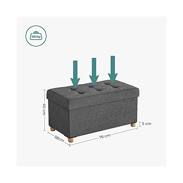 SONGMICS opbevaringsbnk, m. 1 lg, foldbar - mrkegr linned og natur tr (76x38)
