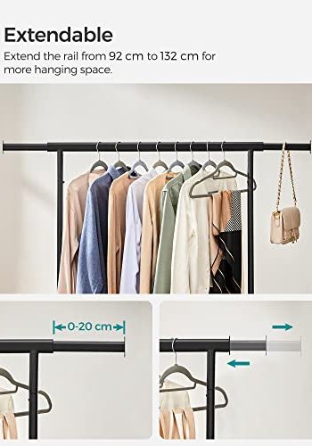 SONGMICS klesstativ, med uttrekkbar hengeskinne og hjul - svart stl