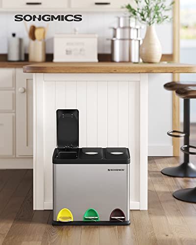 SONGMICS avfallsbeholder, med lokk, 3-i-1 pedalbtte - slv stl