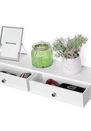 SONGMICS vegghylle, m. 2 skuffer - hvit hyglans MDF