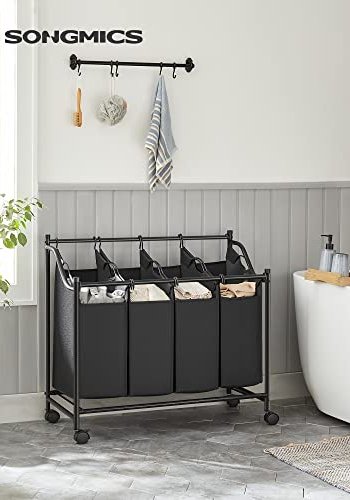SONGMICS rullende skittentyskurv, m. 4 avtakbare vesker, hjul - svart polyester og svart jern