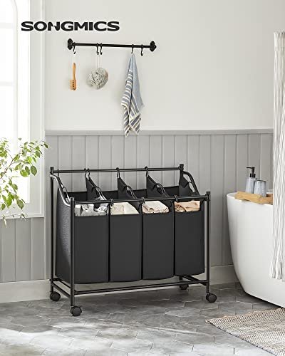 SONGMICS rullende skittentyskurv, m. 4 avtakbare vesker, hjul - svart polyester og svart jern