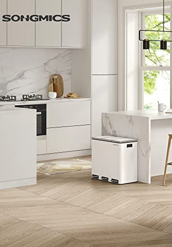 SONGMICS avfallsbeholder, 3-roms pedalbeholder, soft close lokk, innvendige plastbeholdere, hndtak - hvitt stl