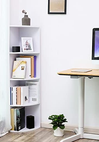 VASAGLE hjrne bokhylle, m. 4 rom - hvit sponplate