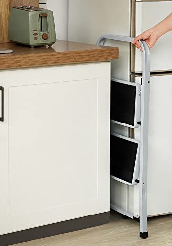 Songmics trappestige, m. 2 trinn, sammenleggbar, sikkerhetslsemekanisme - hvitt stl