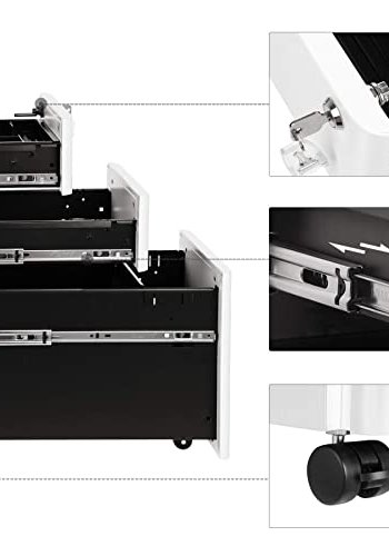 SONGMICS arkivskap, med ls, for A4 letterstrrelser, hengende mapper, hjul - hvitt stl