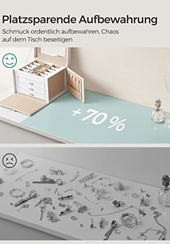 SONGMICS smykkeskrin, 4 lag, lsbar smykkeboks med skuffer, flyelsfôr ? hvit 