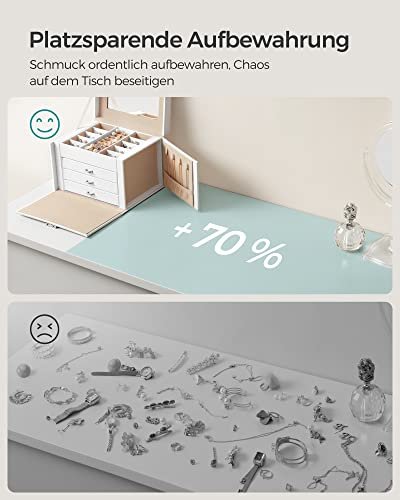 SONGMICS smykkeskrin, 4 lag, lsbar smykkeboks med skuffer, flyelsfôr ? hvit 