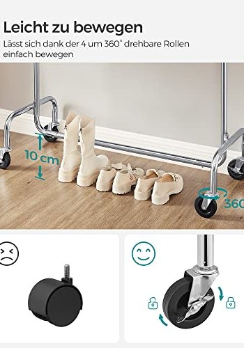 SONGMICS Kldhngare Justerbar kldhngare i frkromad metall, maximal kapacitet 130 kg, 3,6-4,9 fot lng HSR11S