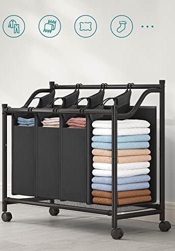 SONGMICS rullende skittentyskurv, m. 4 avtakbare vesker, hjul - svart polyester og svart jern
