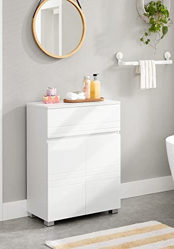 VASAGLE baderomsskap, m. 2 drer, 1 skuff og 1 justerbar hylle - hvit MDF