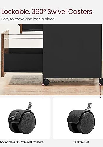 VASAGLE arkivskap, m. 2 skuffer, 1 pen plass og hjul - rustikk brun sponplate og sort stl